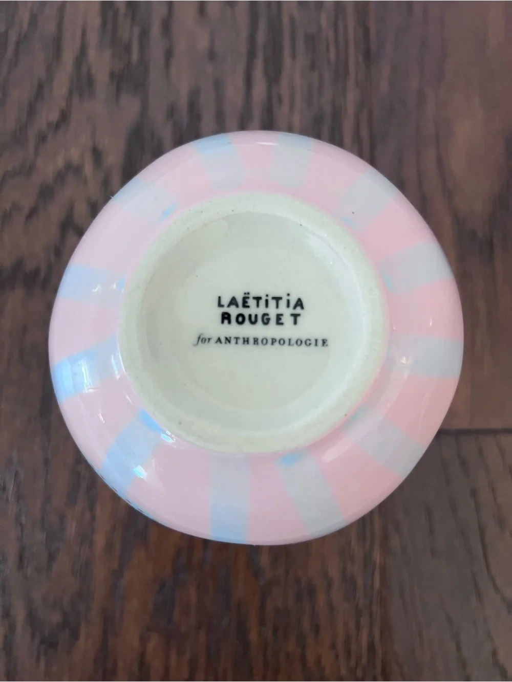 Anthropologie Laetitia Rouget Love Vase Pink Stripe Mon Cheri EUC